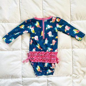 RuffleButts Baby Girls Long Sleeve One Piece swimsuit 6-12m